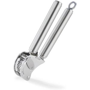 Rösle 12895 Stainless Steel Garlic & Ginger Press with Scraper for Effortless Mincing with Easy Cleanup, 13-inch(Garlic Press with Scraper)