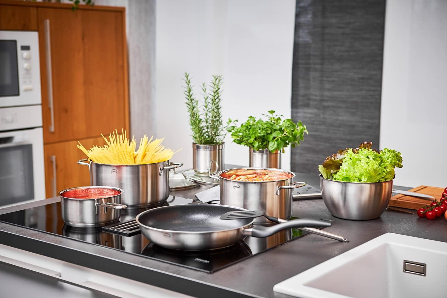 image:imageRosle 13723 Basics Line Stainless Steel High Casserole 41 Quart Stock Pot with Glass Lid 95inHigh Casserole Pot w Glass Lid 95 in