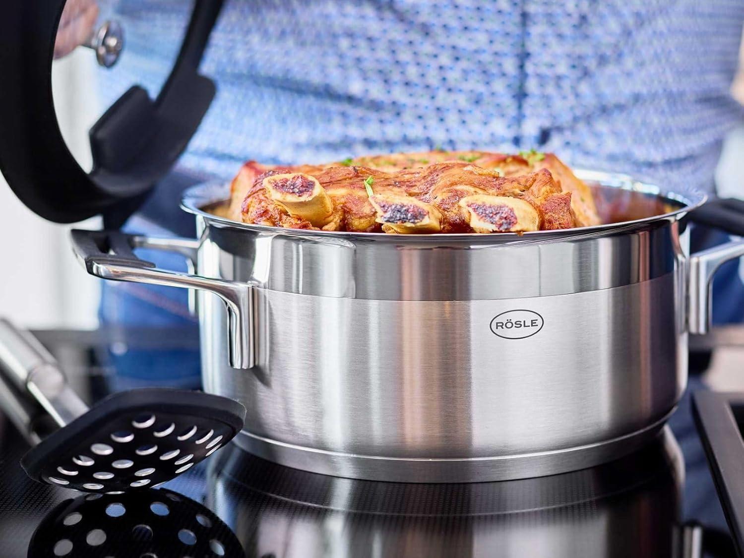 image:imageRosle 91962 Silence Pro Stainless Steel High Casserole Cooking Pot with Insulated Handles amp Lid 20 cm 79 in Silver 24 cm