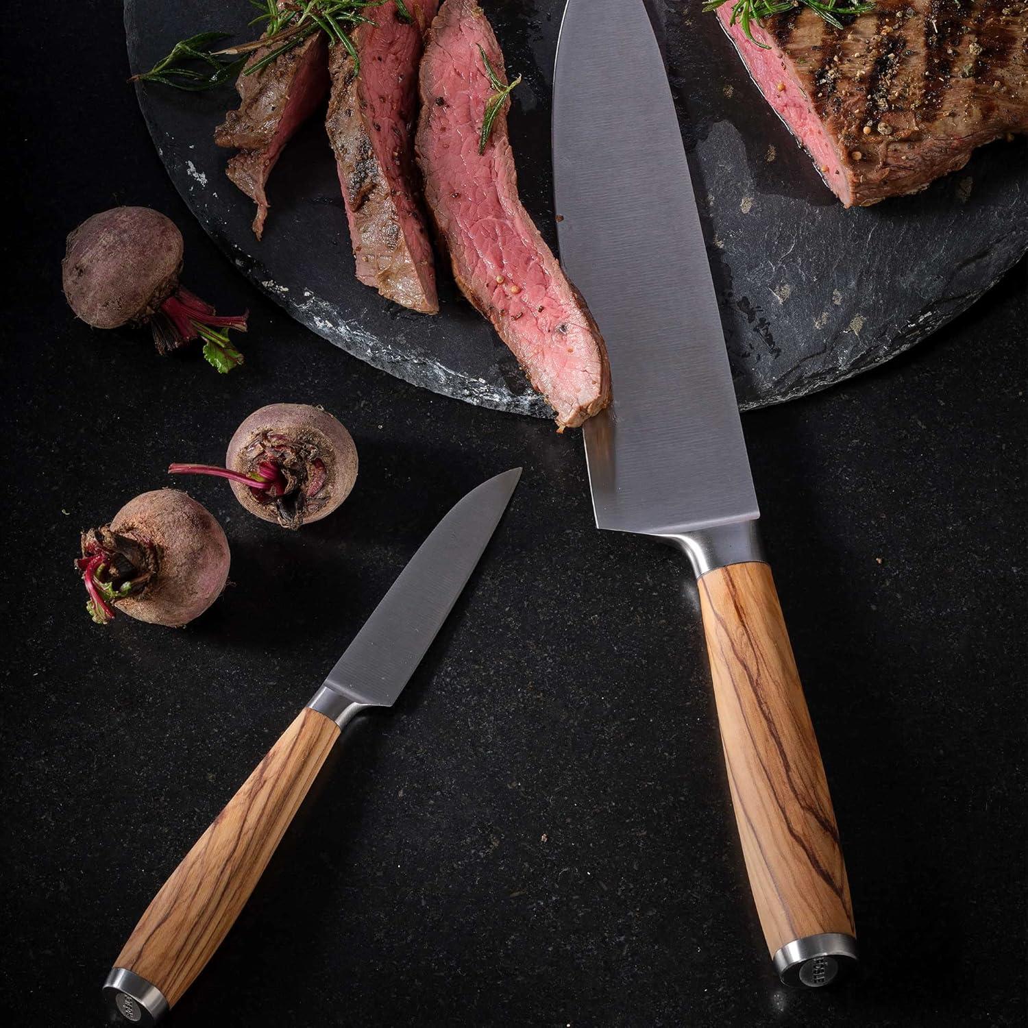 image:imageRsle Artesano Forged Santoku Knife with Olive Wood Handle Fluted Edges made for Fine Cutting Meat Fish and Vegetables 65 in BladeSantoku Knife 65 in