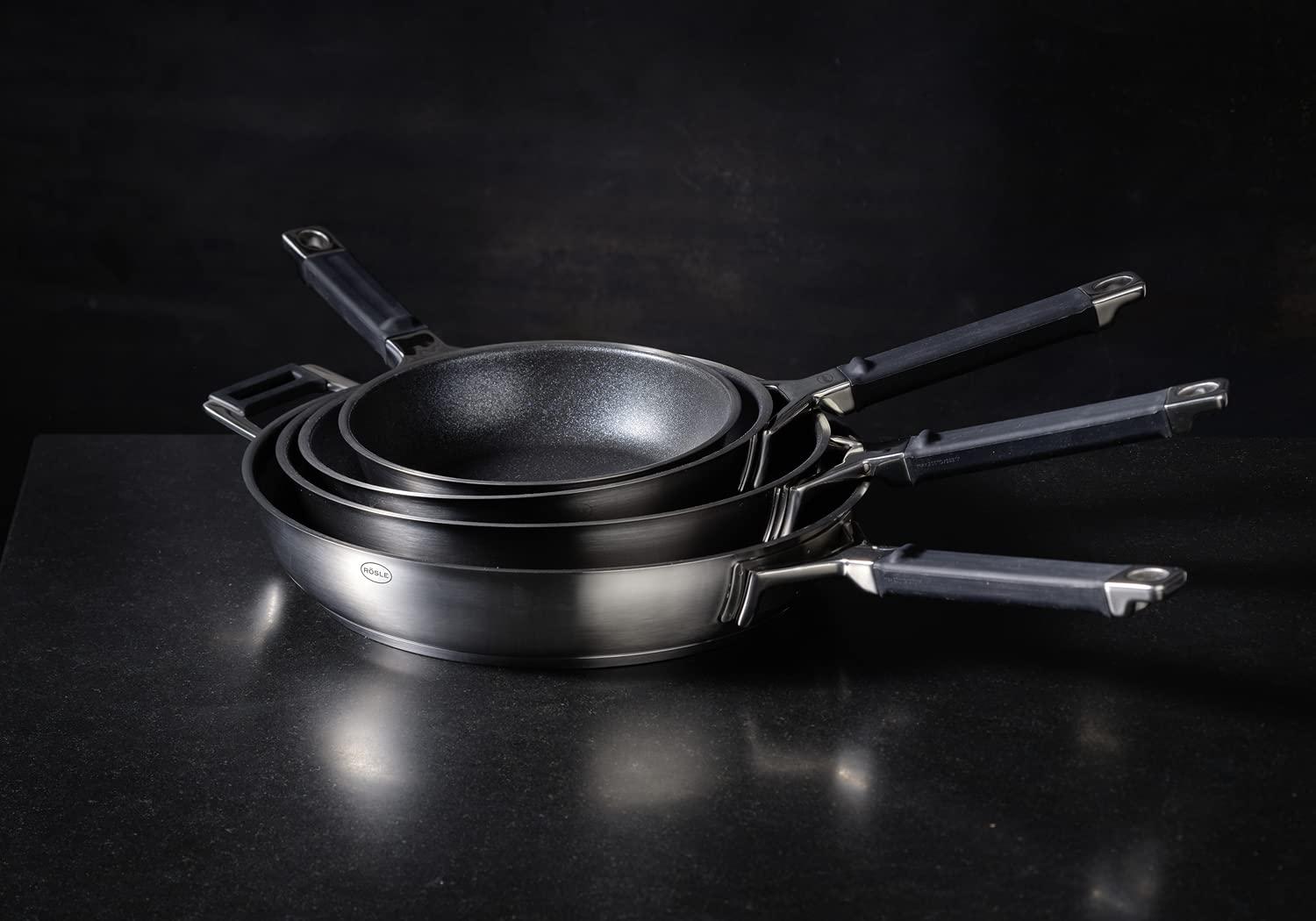 image:imageRsle Silence Pro Frying Pan with ScratchResistant Premium NonStick Coating ProResist Silicone Handle 24 cm 1810 Stainless Steel Suitable for Induction SilverBlack