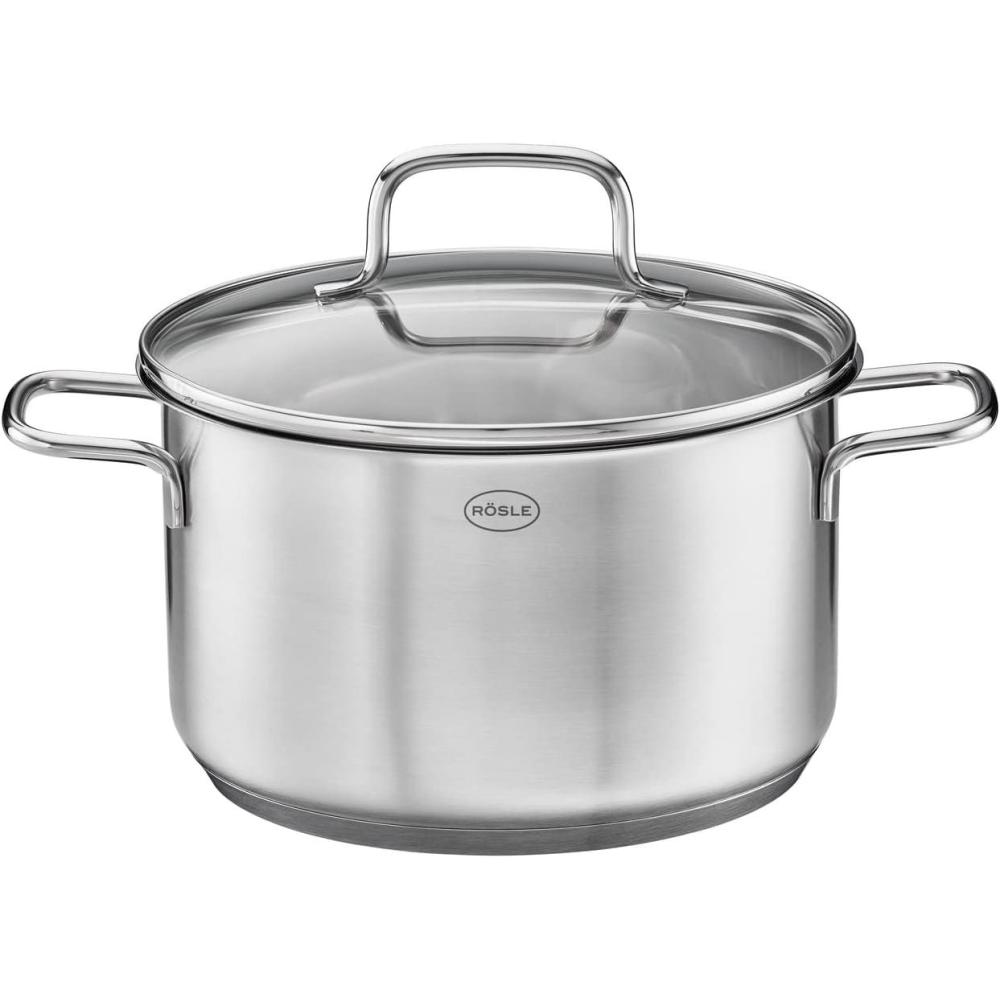 image:imageRosle 13723 Basics Line Stainless Steel High Casserole 41 Quart Stock Pot with Glass Lid 95inHigh Casserole Pot w Glass Lid 95 in