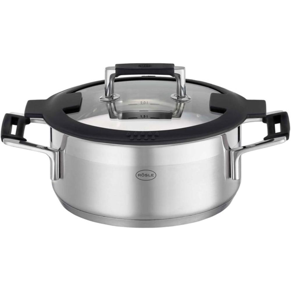 image:imageRosle 91962 Silence Pro Stainless Steel High Casserole Cooking Pot with Insulated Handles amp Lid 20 cm 79 in Silver 20 cm