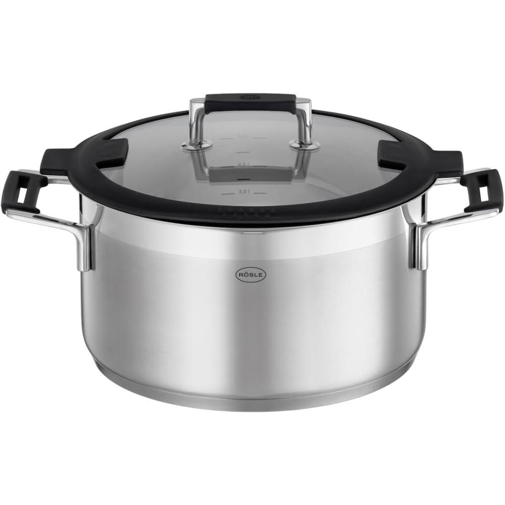 image:imageRosle 91962 Silence Pro Stainless Steel High Casserole Cooking Pot with Insulated Handles amp Lid 20 cm 79 in Silver 24 cm