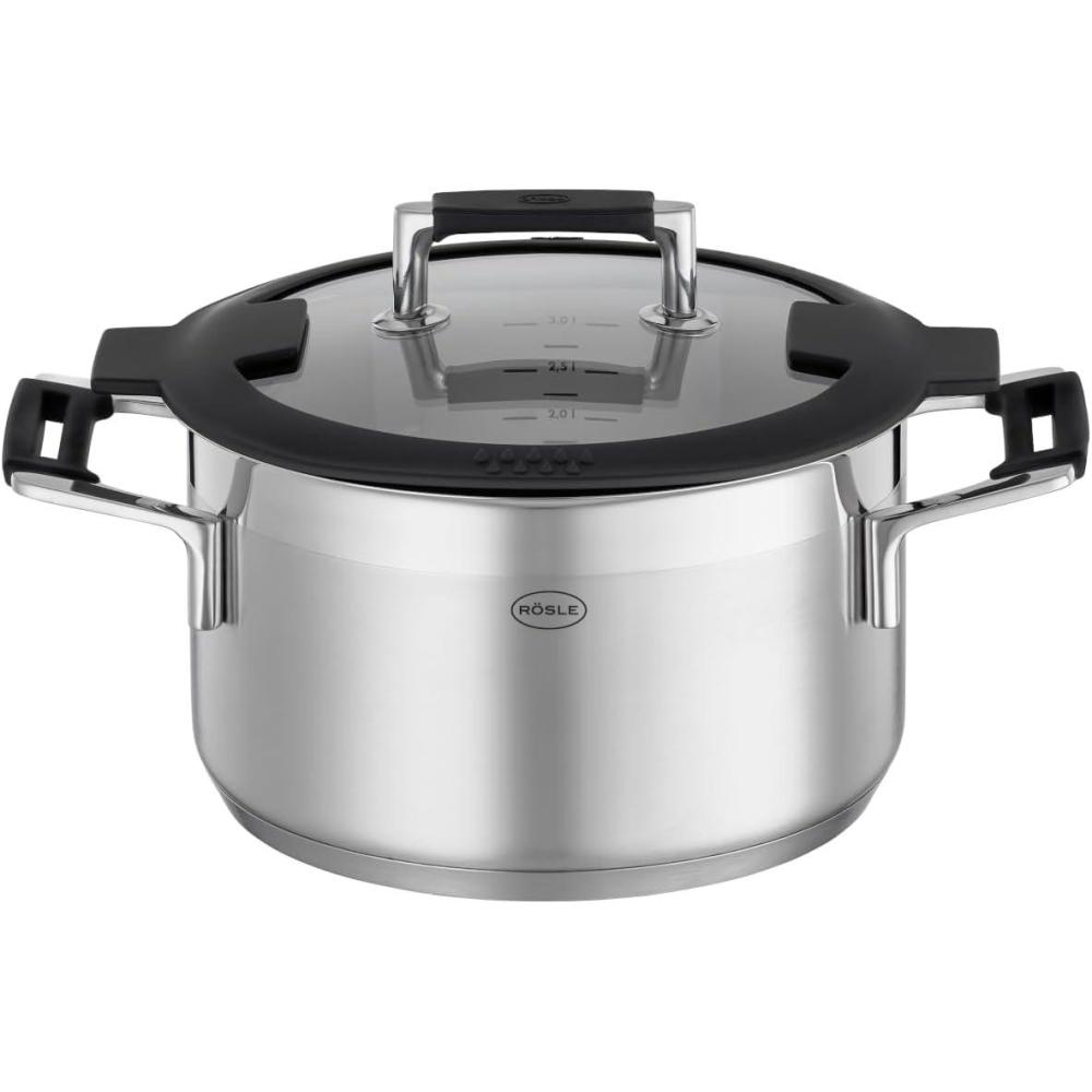 image:imageRosle 91962 Silence Pro Stainless Steel High Casserole Cooking Pot with Insulated Handles amp Lid 20 cm 79 in Silver37 Quarts