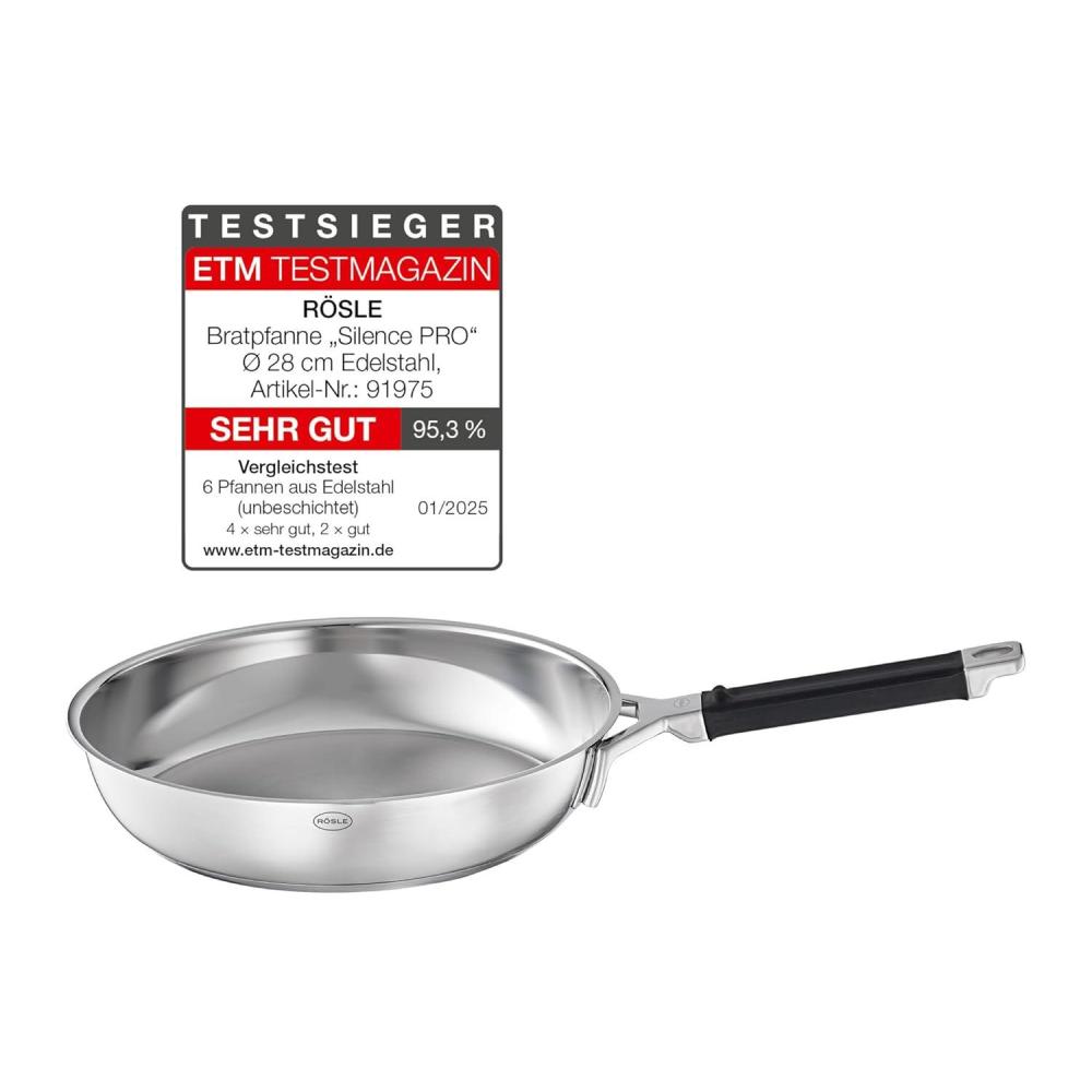 image:imageRosle 91975 Silence Pro Stainless Steel Frying Pan with Insulated Handle 28 cm 11 in Silver