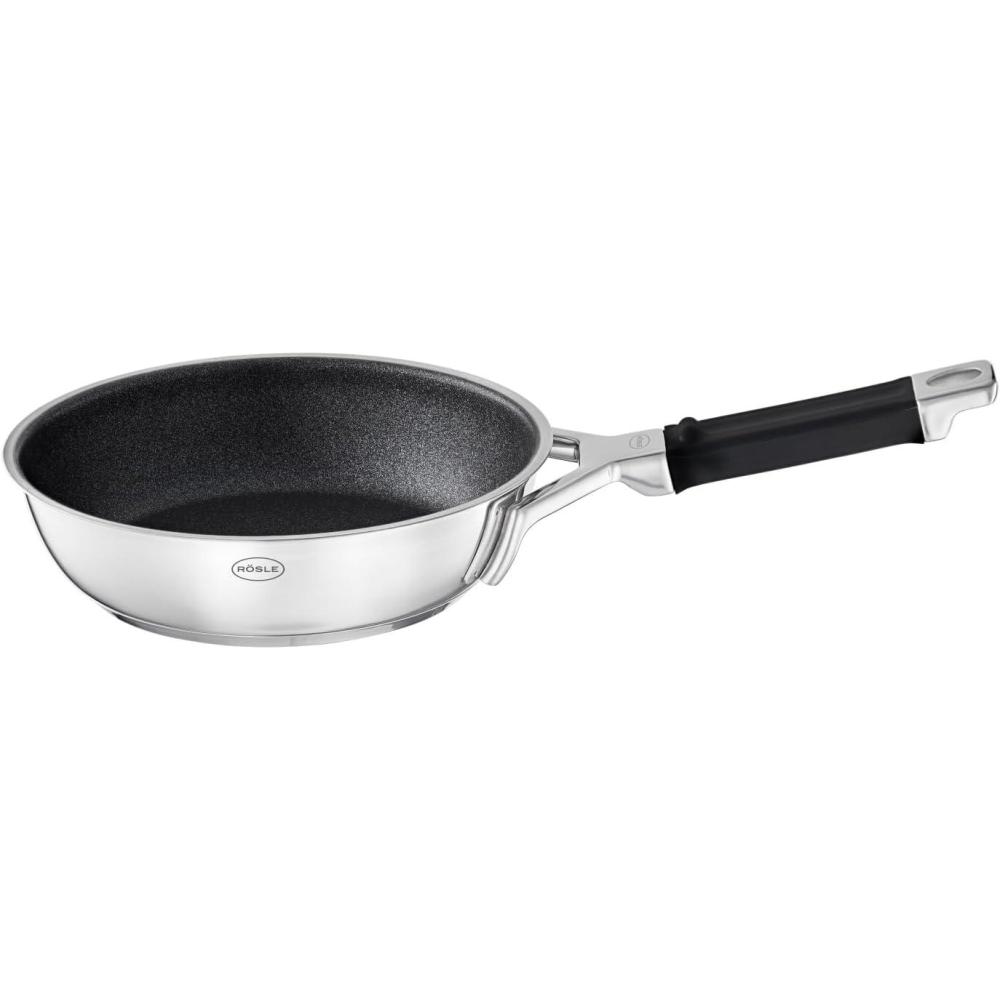image:imageRsle Silence Pro Frying Pan with ScratchResistant Premium NonStick Coating ProResist Silicone Handle 20 cm 1810 Stainless Steel Suitable for Induction Cookers Dishwasher Safe SilverBlackProResist