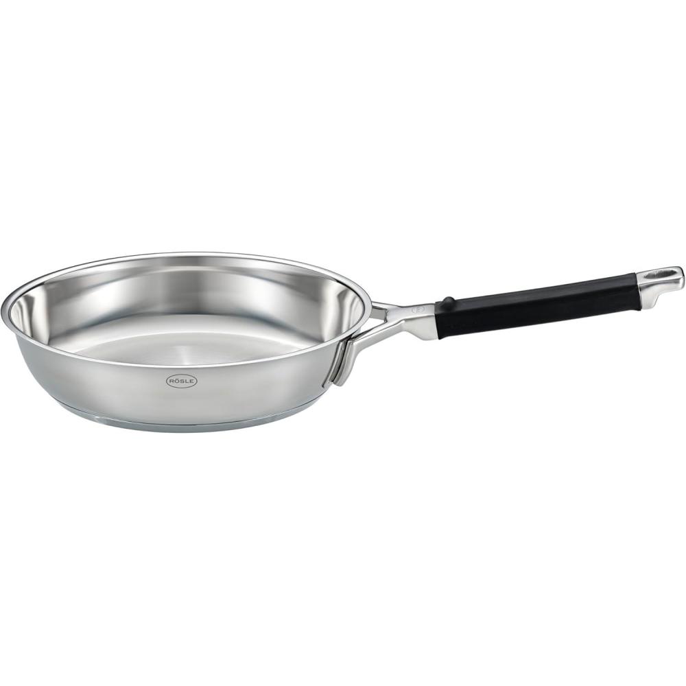 image:imageRsle Silence Pro Frying Pan with ScratchResistant Premium NonStick Coating ProResist Silicone Handle 20 cm 1810 Stainless Steel Suitable for Induction Cookers Dishwasher Safe SilverBlackStainless steel