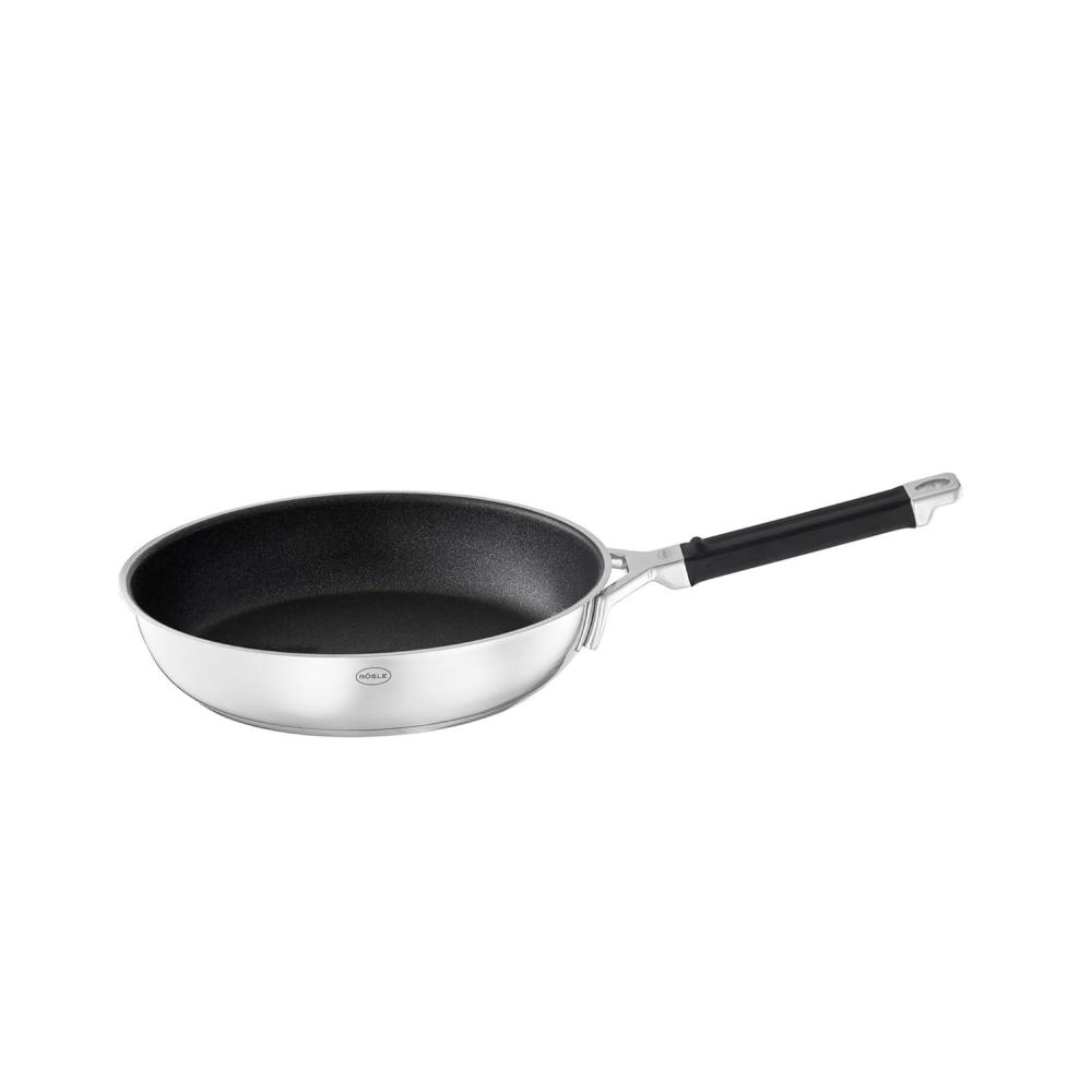 image:imageRsle Silence Pro Frying Pan with ScratchResistant Premium NonStick Coating ProResist Silicone Handle 24 cm 1810 Stainless Steel Suitable for Induction SilverBlack
