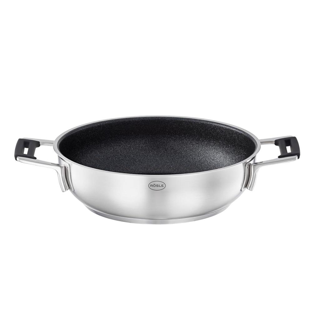 image:imageRsle Silence Pro Serving Pan Pan with ScratchResistant Premium NonStick Coating ProResist Silicone Handles 24 cm 1810 Stainless Steel Suitable for Induction Dishwasher Safe SilverBlack