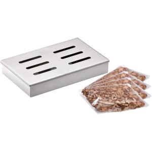 RÖSLE Smoking Set of 5, Smoking Box, 18/10 Stainless Steel, 4 Types of Smoking Chips, for Smokers, Charcoal and Gas Grills(5-piece smoking set.)