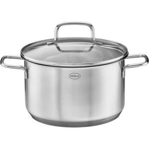 Rosle 13723 Basics Line Stainless Steel High Casserole 4.1 Quart Stock Pot with Glass Lid, 9.5in(High Casserole Pot w/ Glass Lid – 9.5 in.)