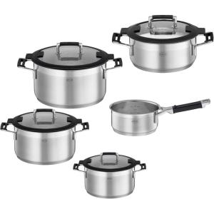 Rosle 91962 Silence Pro Stainless Steel High Casserole Cooking Pot with Insulated Handles & Lid 20 cm / 7.9 in, Silver(5 pièces)