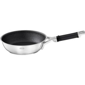 Rösle Silence Pro Frying Pan with Scratch-Resistant Premium Non-Stick Coating ProResist, Silicone Handle, 20 cm, 18/10 Stainless Steel, Suitable for Induction Cookers, Dishwasher Safe, Silver/Black(ProResist)