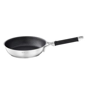 Rösle Silence Pro Frying Pan with Scratch-Resistant Premium Non-Stick Coating ProResist, Silicone Handle, 28 cm, 18/10 Stainless Steel, Suitable for Induction Cookers, Dishwasher Safe, Silver/Black