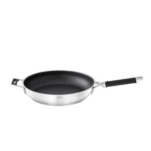 Rösle Silence Pro Frying Pan with Scratch-Resistant Premium Non-Stick Coating ProResist, Silicone Handle, 32 cm, 18/10 Stainless Steel, Suitable for Induction, Dishwasher Safe, Silver/Black