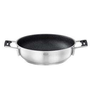 Rösle Silence Pro Serving Pan, Pan with Scratch-Resistant Premium Non-Stick Coating, ProResist, Silicone Handles, 24 cm, 18/10 Stainless Steel, Suitable for Induction, Dishwasher Safe, Silver/Black